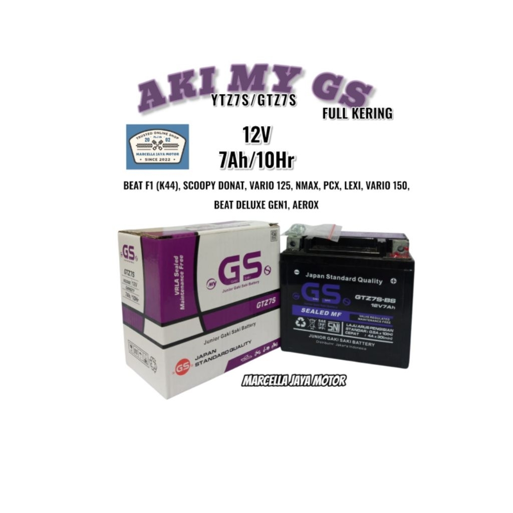 1 pcs AKI MY GS GTZ7S / YTZ7S 12V 7AH/10HR FULL KERING AKI MOTOR BEAT FI K44 / SCOOPY / VARIO 125 / 