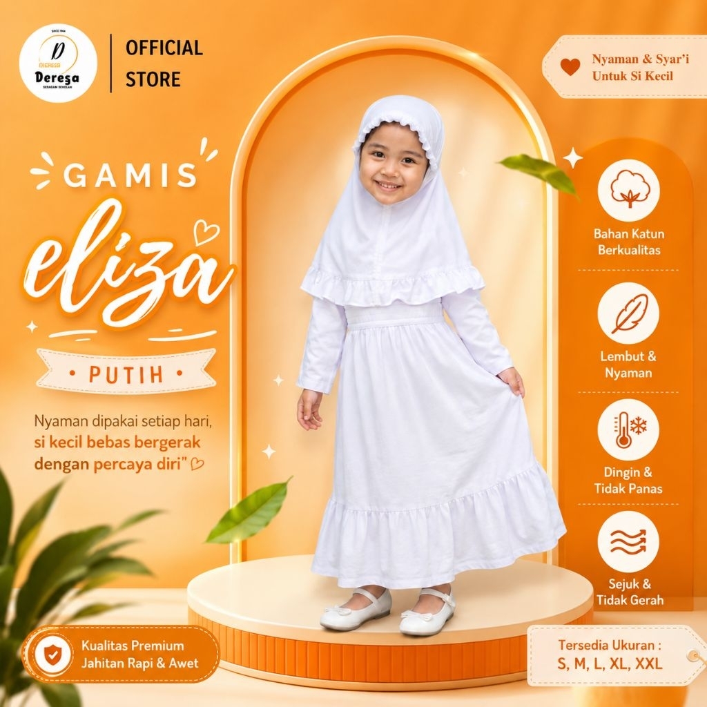 GAMIS ANAK TK MUSLIM PUTIH ELIZA