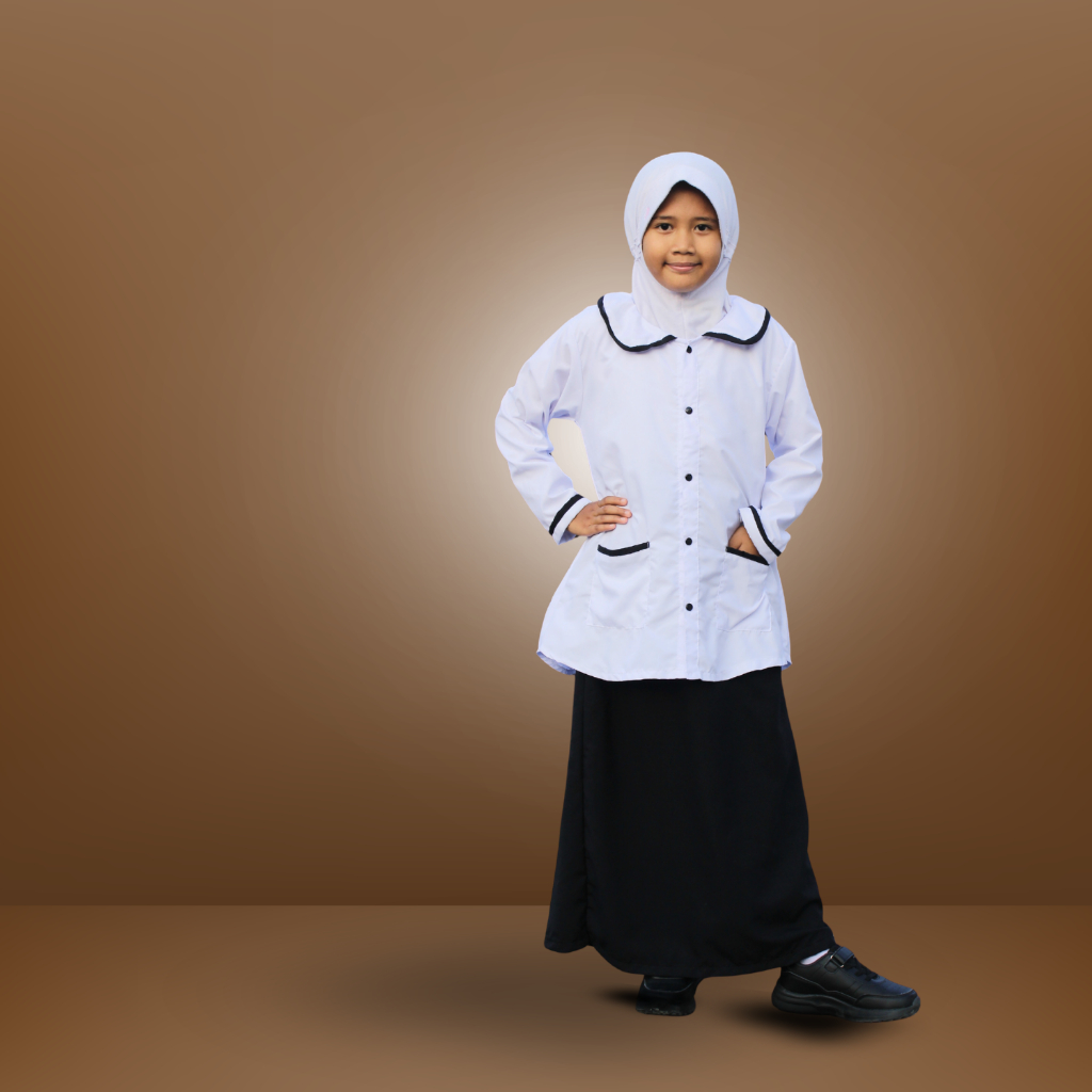 Baju Hitam Putih Anak Perempuan Setelan Atasan Busana Muslim Sekolah TK/SD