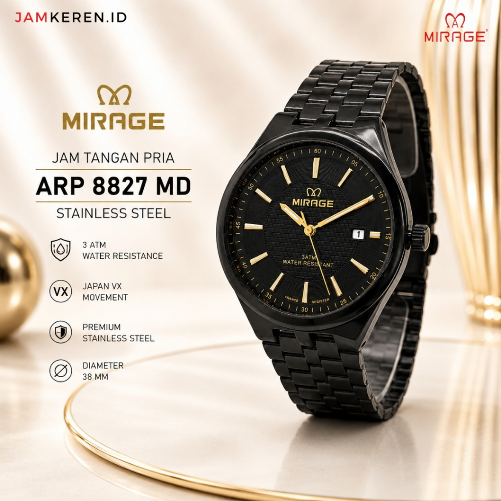 Jam Tangan Pria | Mirage | Jam Tangan Mirage Pria ARP 8827 M Anti Air Original 100% Garansi Resmi