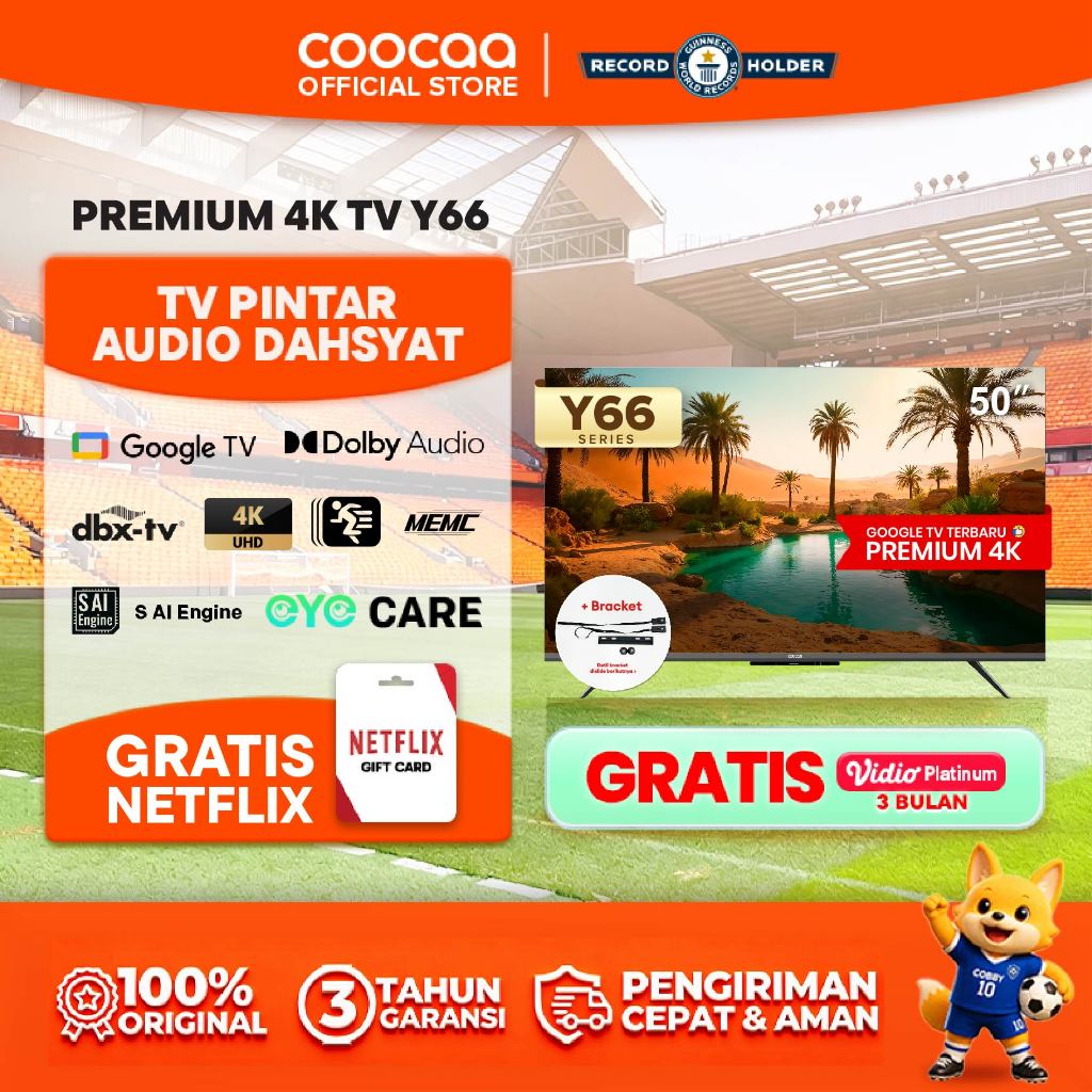 [BRACKET+] TERBARU COOCAA TV 50 inch Y66 - 4K Google TV - S AI Engine - MEMC - HDR10/HLG - Find My R
