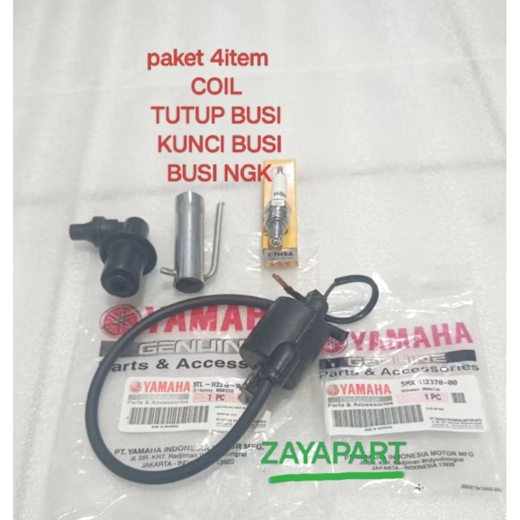 PAKET 4ITEM KOIL 5TL + BUSI C7HSA +KUNCI BUSI+ TUTUP BUSI  LAMA MIO NEW MIO SPORTY MIO SMILE MIO SOU