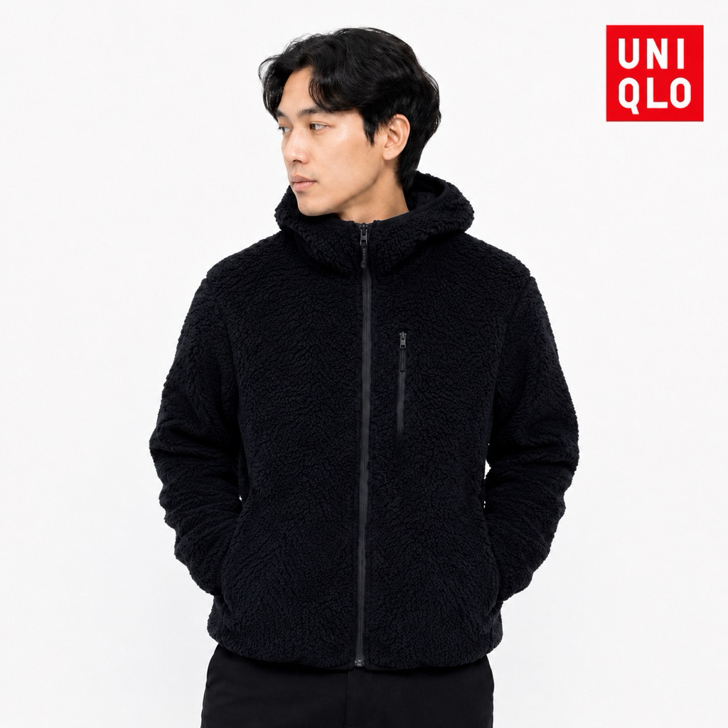 Jacket Hoodie Ziper Uniqlo Sherpa Softcell Original
