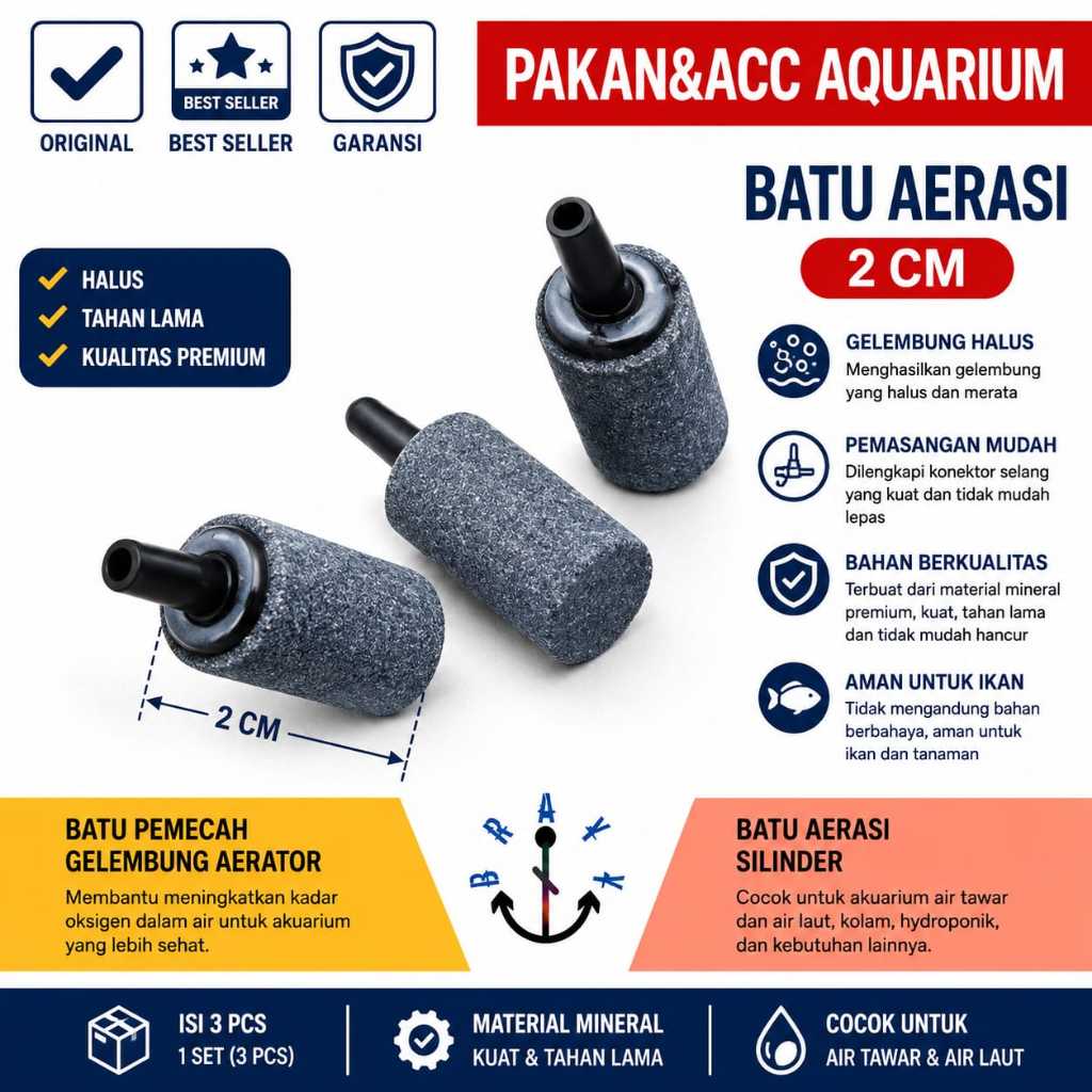 Batu Aerasi Bentuk Silinder Air Stone Aquarium L2