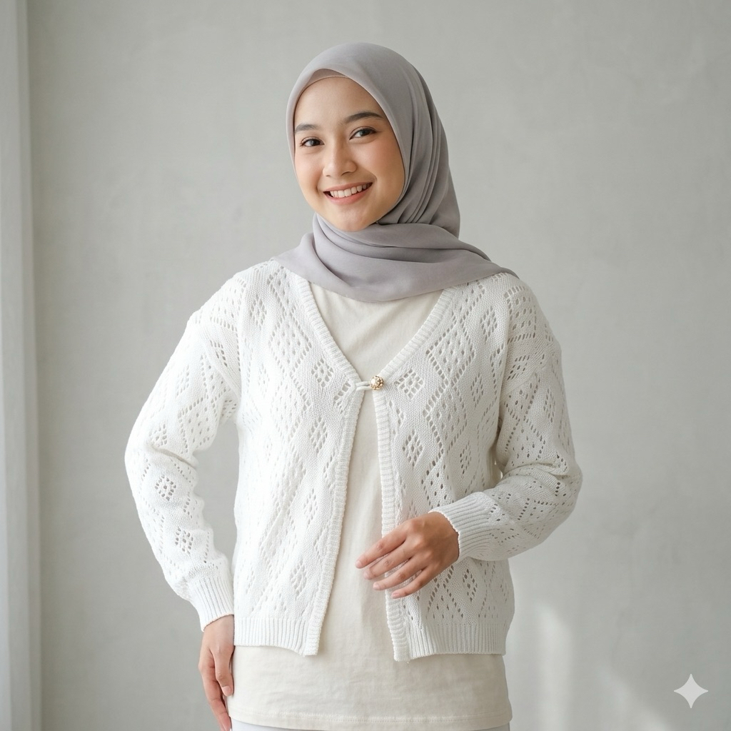 Cardigan Rajut Jaring Wanita Outer Lengan Panjang