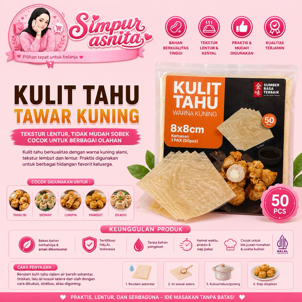 SRT - KULIT TAHU TAWAR KUNING  ISI 50PCS HALAL | TEKSTUR LENTUR UNTUK EKADO,LUMPIA AYAM/UDANG
