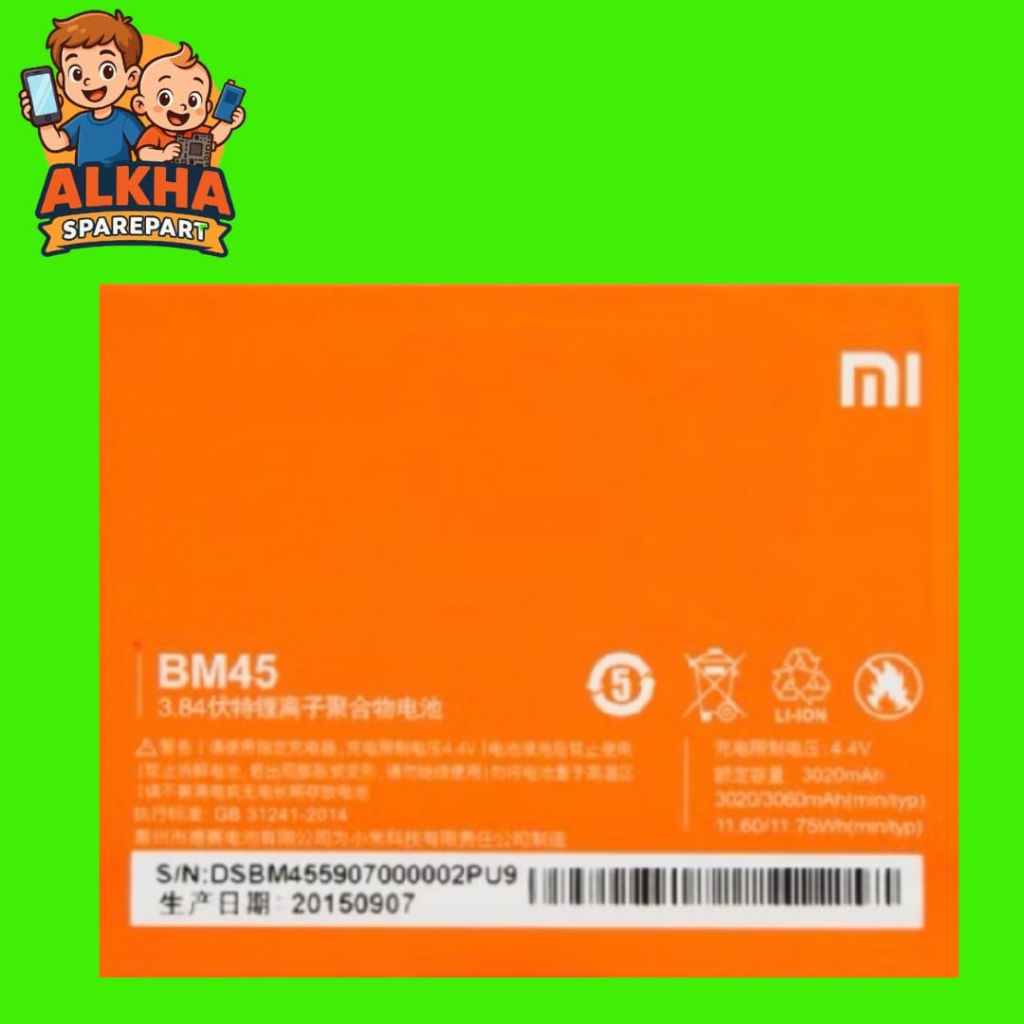 BATERAI REDMI NOTE 2 BM45 ORIGINAL COPOTAN