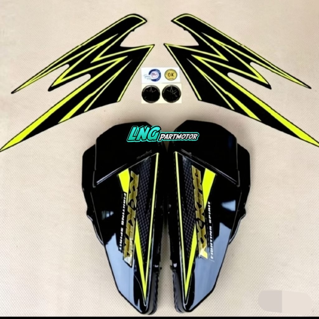 COVER BOK AKI TUTUP AKI TEPONG AKI YAMAHA RX KING NEW TAHUN 2003 STRIPING CUSTOM WARNA KUNING FULSET