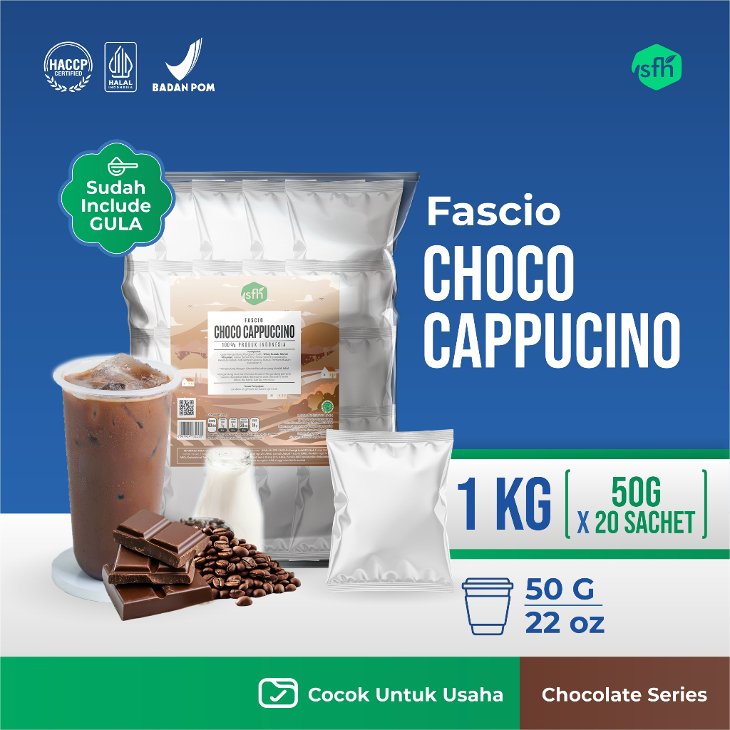 FASCIO - Bubuk Minuman Choco Cappucino 50 gr Isi 20 Pcs / Serbuk Minuman Rasa Coklat Cappucino Insta