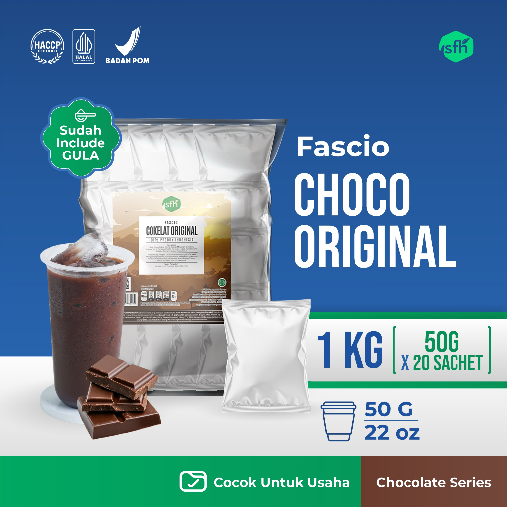 FASCIO - Bubuk Minuman Choco Original 50 gr Isi 20 Pcs / Serbuk Minuman Rasa Coklat Original Instan 