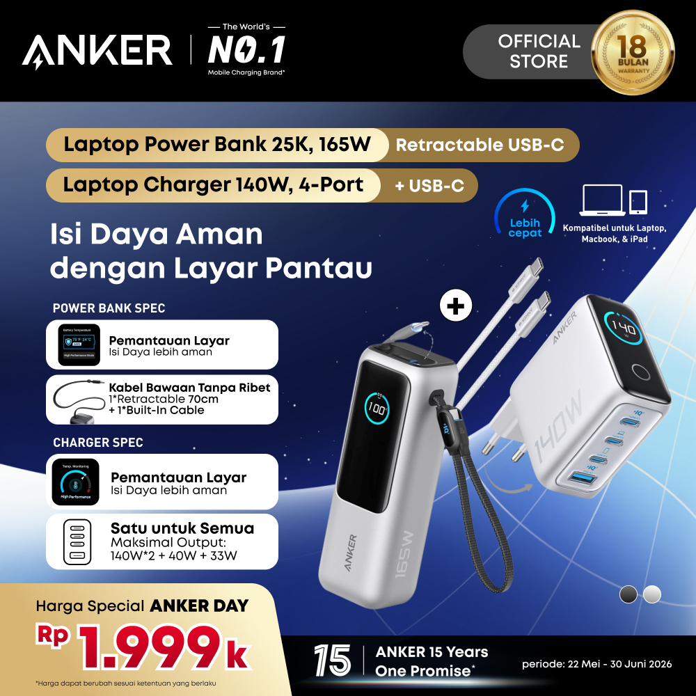 Anker Smart Display Powerbank and Adapter Set for Laptop Dell HP Lenovo MacBook Series 25,000mAh 165