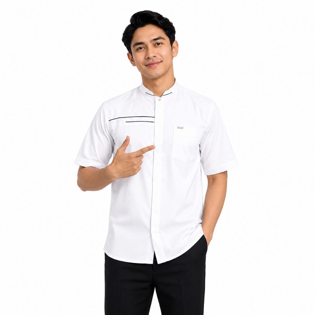 BAJU KOKO AL-LUTFI PENDEK PUTIH BW APLIKASI  SYAR'I PREMIUM