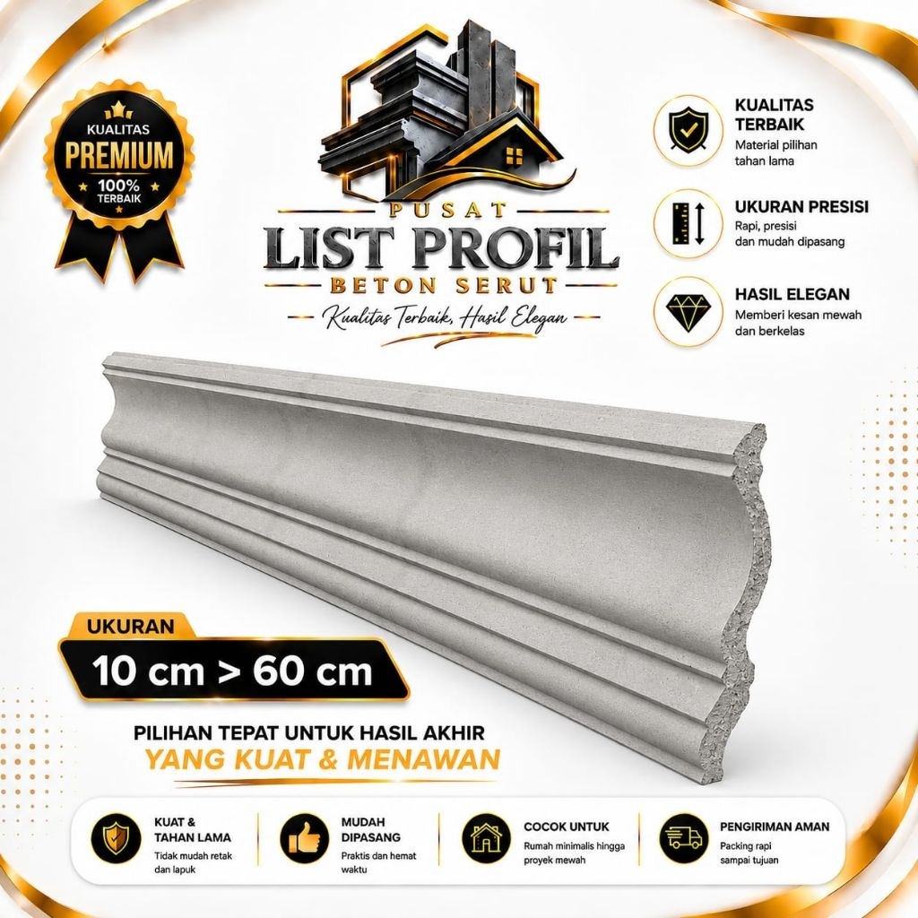Lisplang Profil Beton, List Profil Beton, Profil Beton Tempel