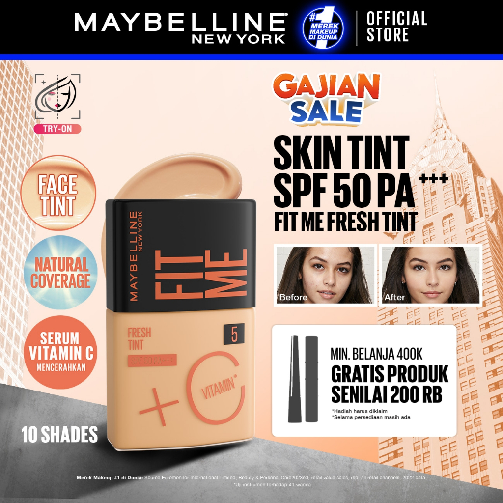 MAYBELLINE OFFICIAL Fit Me Fresh Tint 3 IN 1 30ml Skin Tint Foundation Tinted Sunscreen SPF 50 PA+++