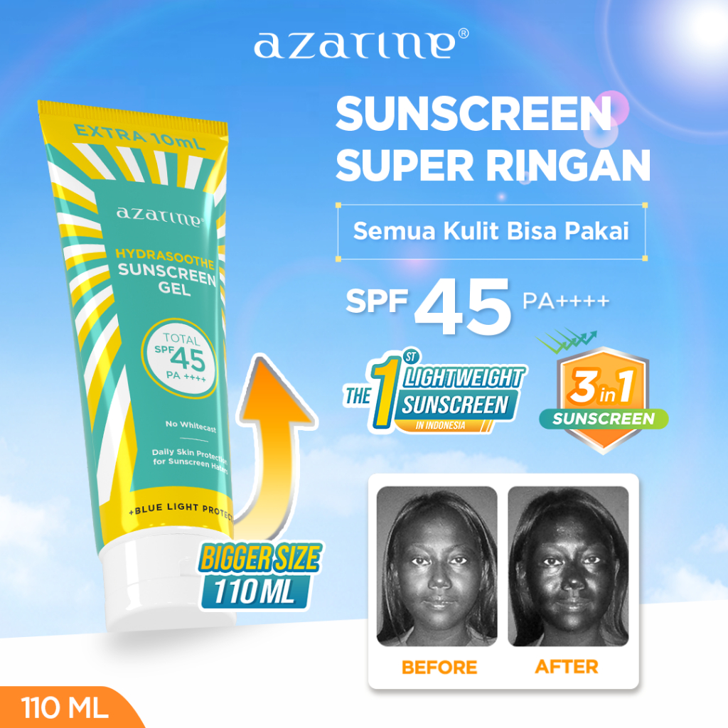 [BIGGER SIZE GEL]  Azarine Hydrasoothe Sunscreen Gel 45 PA++++ 110ml [LOLOS UJI INVIVO INVITRO] BEST