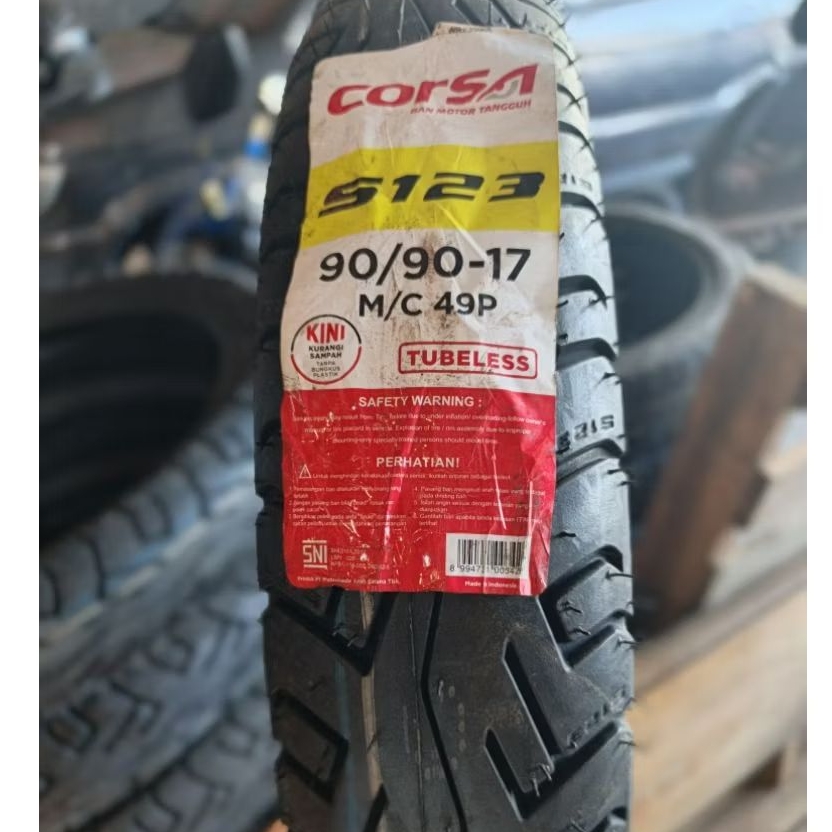 Corsa S123 90/90-17 Tubeless Ban Luar Ring 17 Bonus Dop Tubles