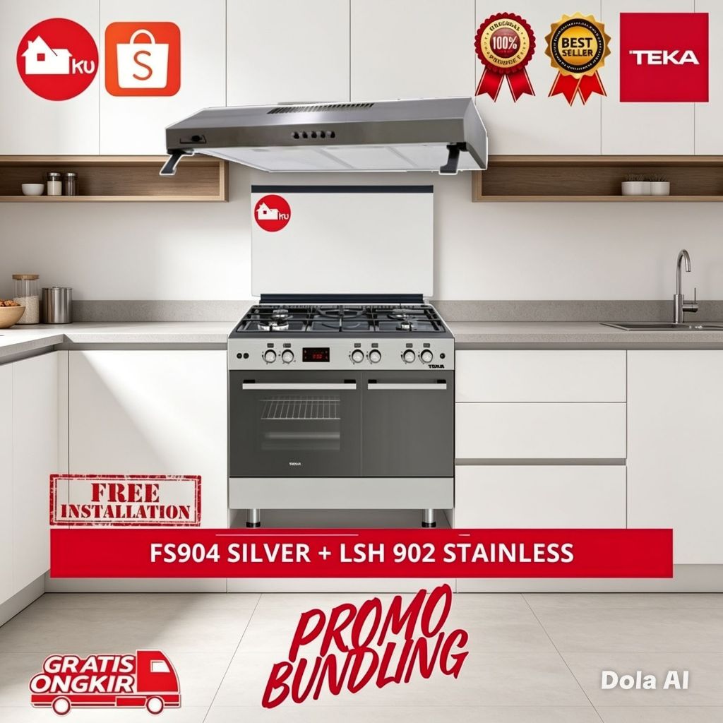 Promo Paket Freestanding Cooker Teka FS 904 / FS904 Silver - Kompor Gas Dengan Oven + Cooker Hood