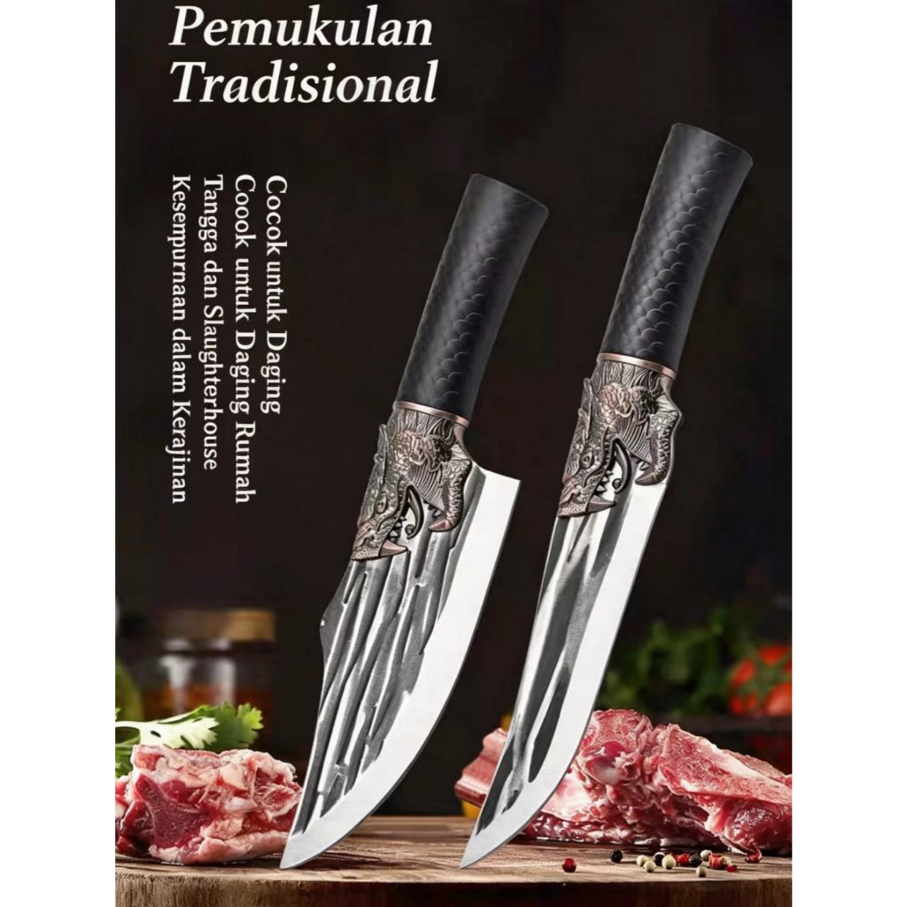 Pisau Outdoor Serbaguna Motif Naga - Pisau Dapur, Berkemah, dan Berburu dengan Desain Unik Anti Kara