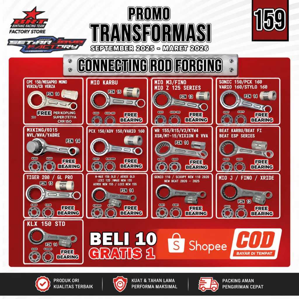 Conrod BRT Stang Piston Seher Standar Connecting Rod Mx king Sonic Pcx 150 160 Vario 150 Beat Series