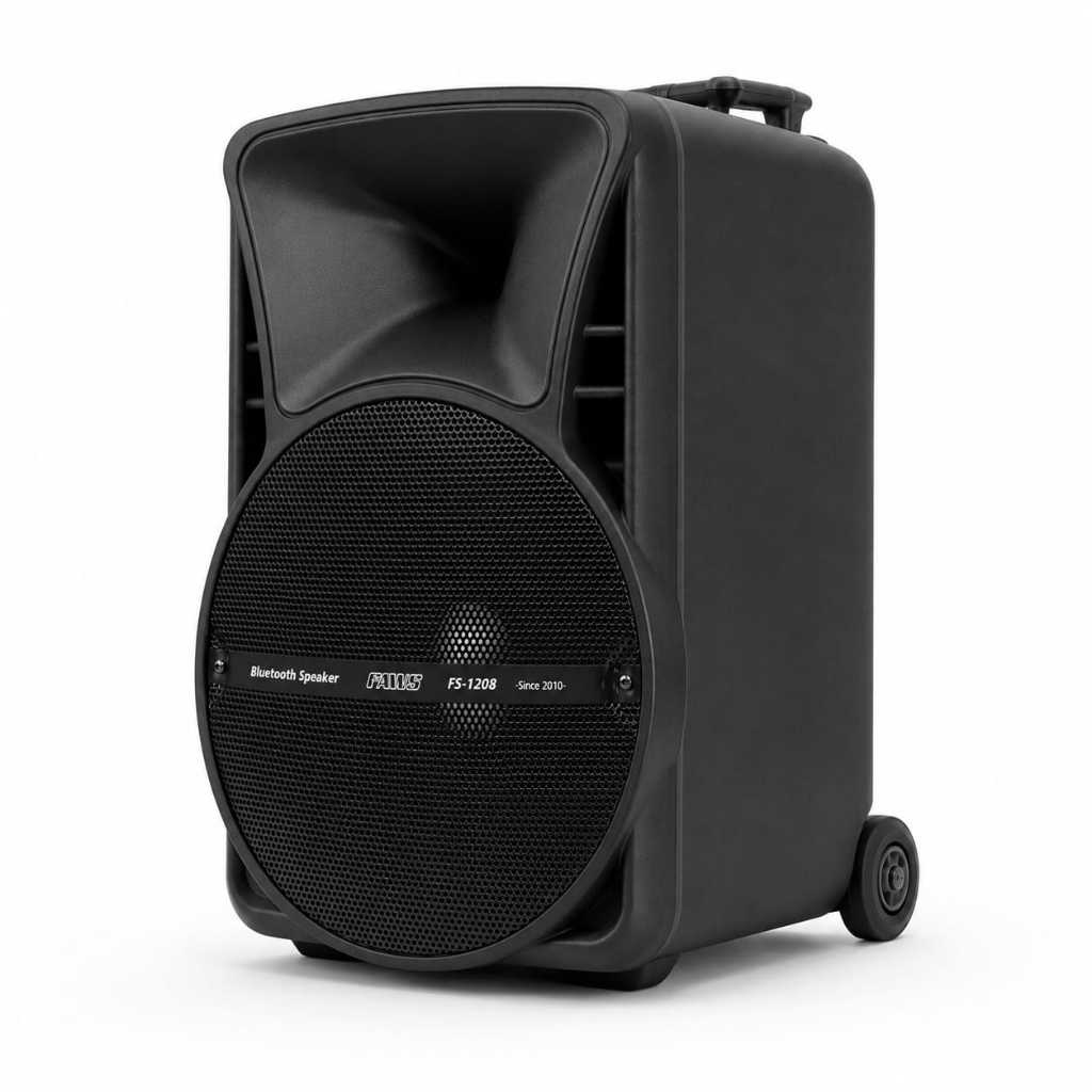SPEAKER FAWS 12" PORTABLE TROLLEY BLUETOOTH USB + 2 MIC WIRELESS