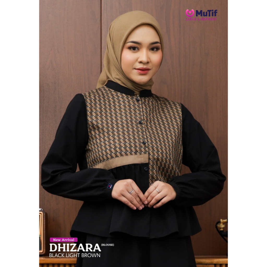 MuTif 100% ORI | Blouse Mutif Dhizara Black Light Brown | Blouse Mutif