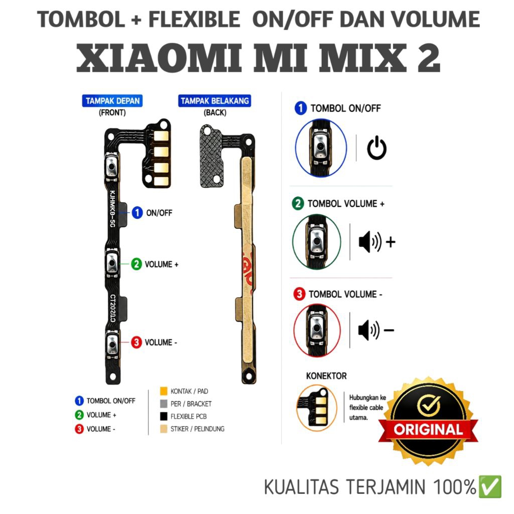 Tombol flexible on off volume Xiaomi Mi MIX 2  flexi original. peganti power flexibel full set tombo