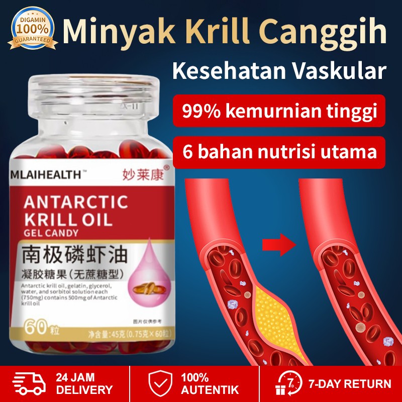 Krill Antartika Original Omega 3 Antarctic Krill Oil Suplemen Kesehatan Jantung Otak Sendi dan Koles