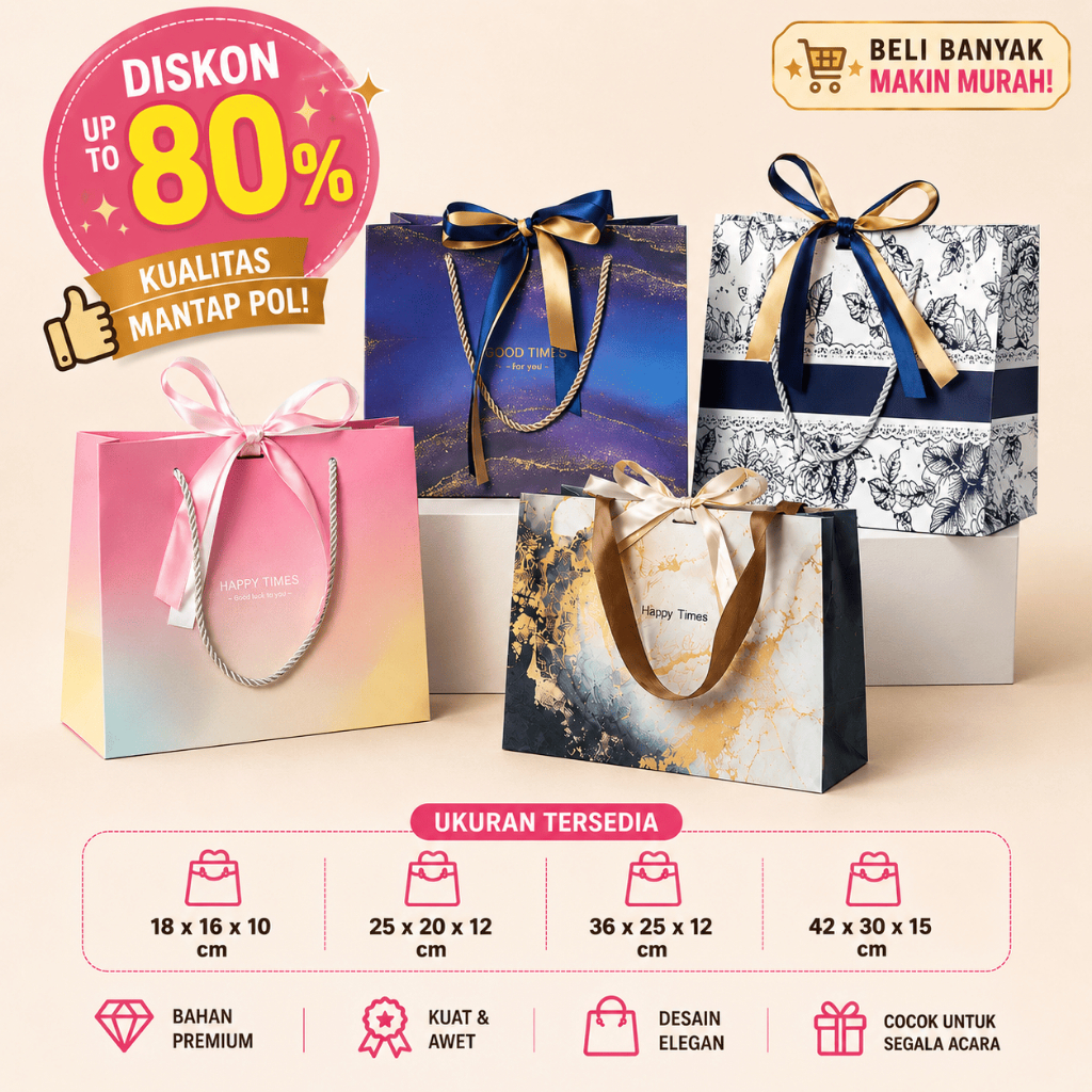 PAPER BAG GOODIE BAG HAMPERS VINTAGE HITAM PUTIH MOTIF CATUR TAS KANTONG KADO MEWAH / PAPER BAG KADO
