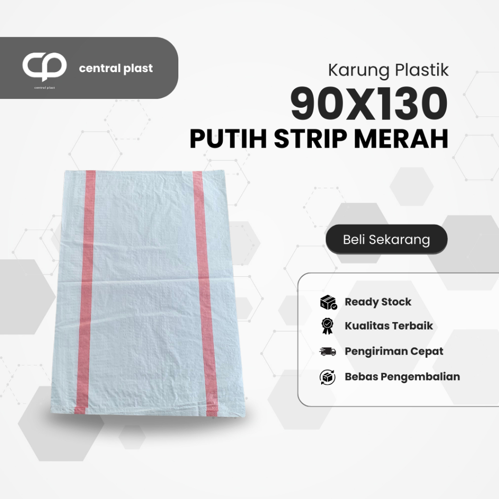 Karung Plastik 90x130 Putih Strip Merah