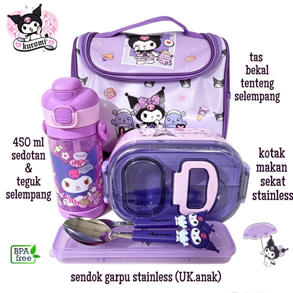 set bekal kotak makan stainless Kuromi