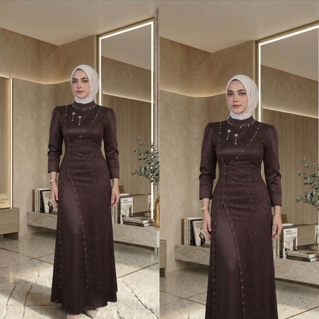 Sekala Apparel - Aurora Gamis Brokat Tile Mutiara - Elegan dan Mewah dengan Bahan Satin Velvet