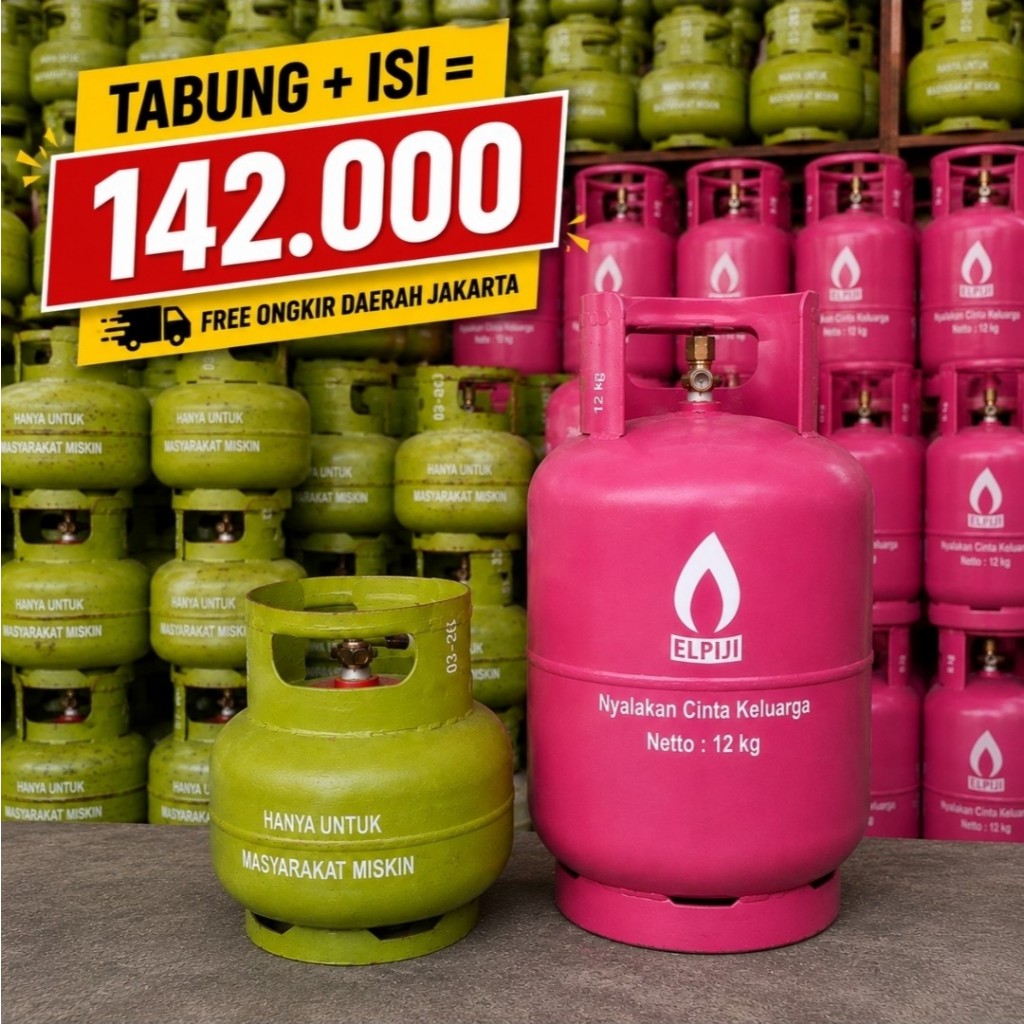 BRIGHT GAS Tabung Gas Elpiji 12kg Kosong Plus Isi Biru Pink Valve Ganda Aman