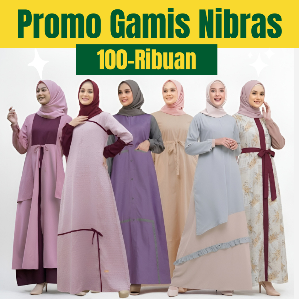 OBRAL PROMO GAMIS NIBRAS DISKON 50 PERSEN MURAH NBB - BUSANA MUSLIM DRESS WANITA DEWASA REMAJA SIMPE