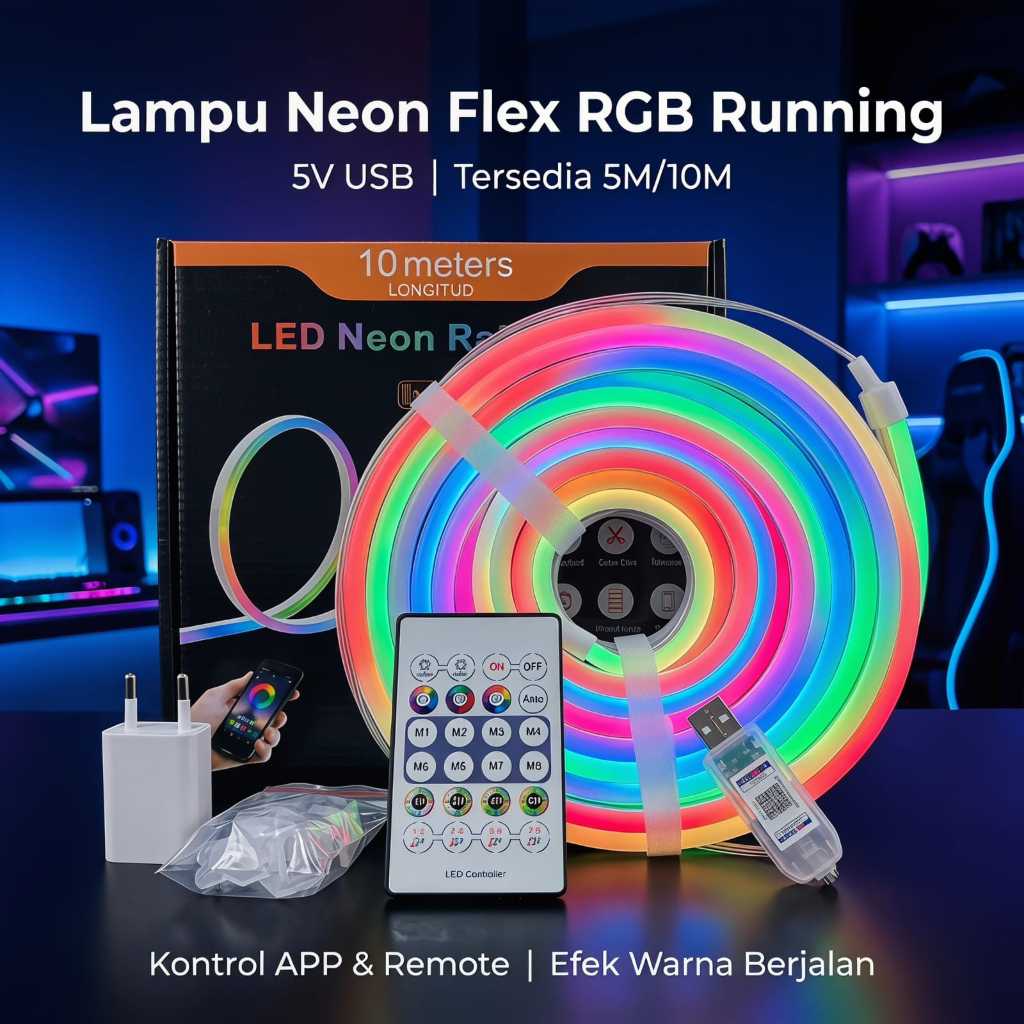 lampu neon flex running berjalan 5v usb /lampu aesthetic kamar /lampu led running/lampu warna warni/