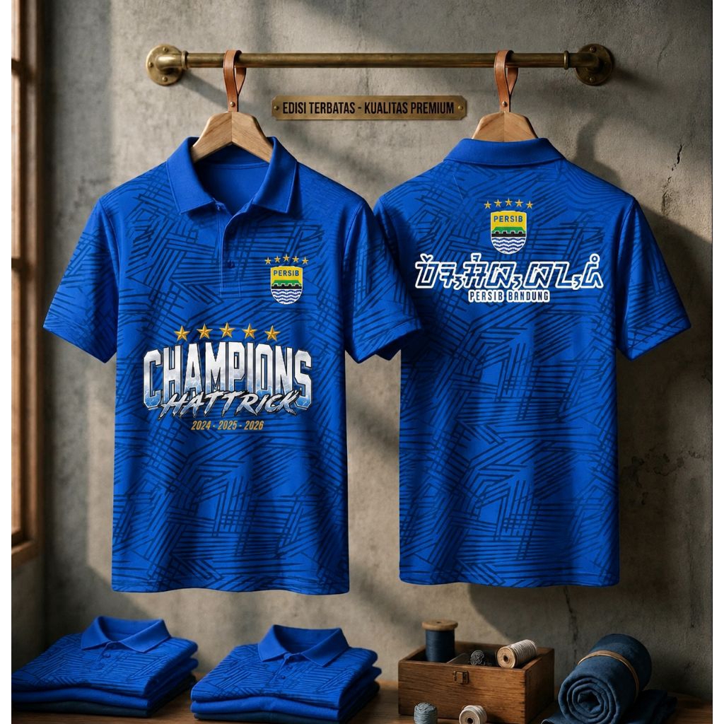 Kaos Jersey / Polo Straw Pria Wanita Persib Hatrick Champions