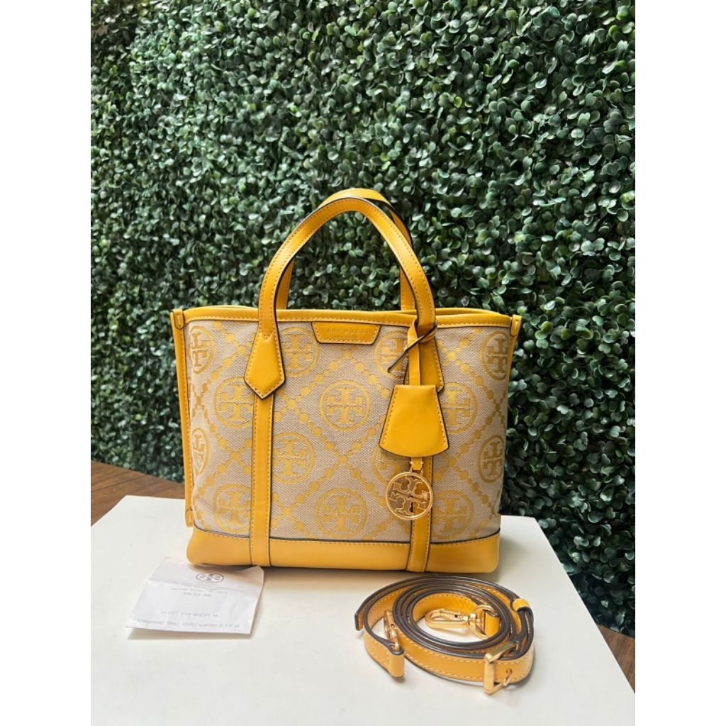 tory perry triple compartment monogram goldfinch