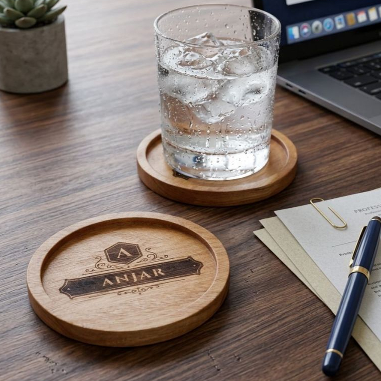 [FREE GRAFIR] Tatakan Gelas Custom Nama / Logo - Coaster Grafir Premium Kayu Mahoni - Coaster Souven
