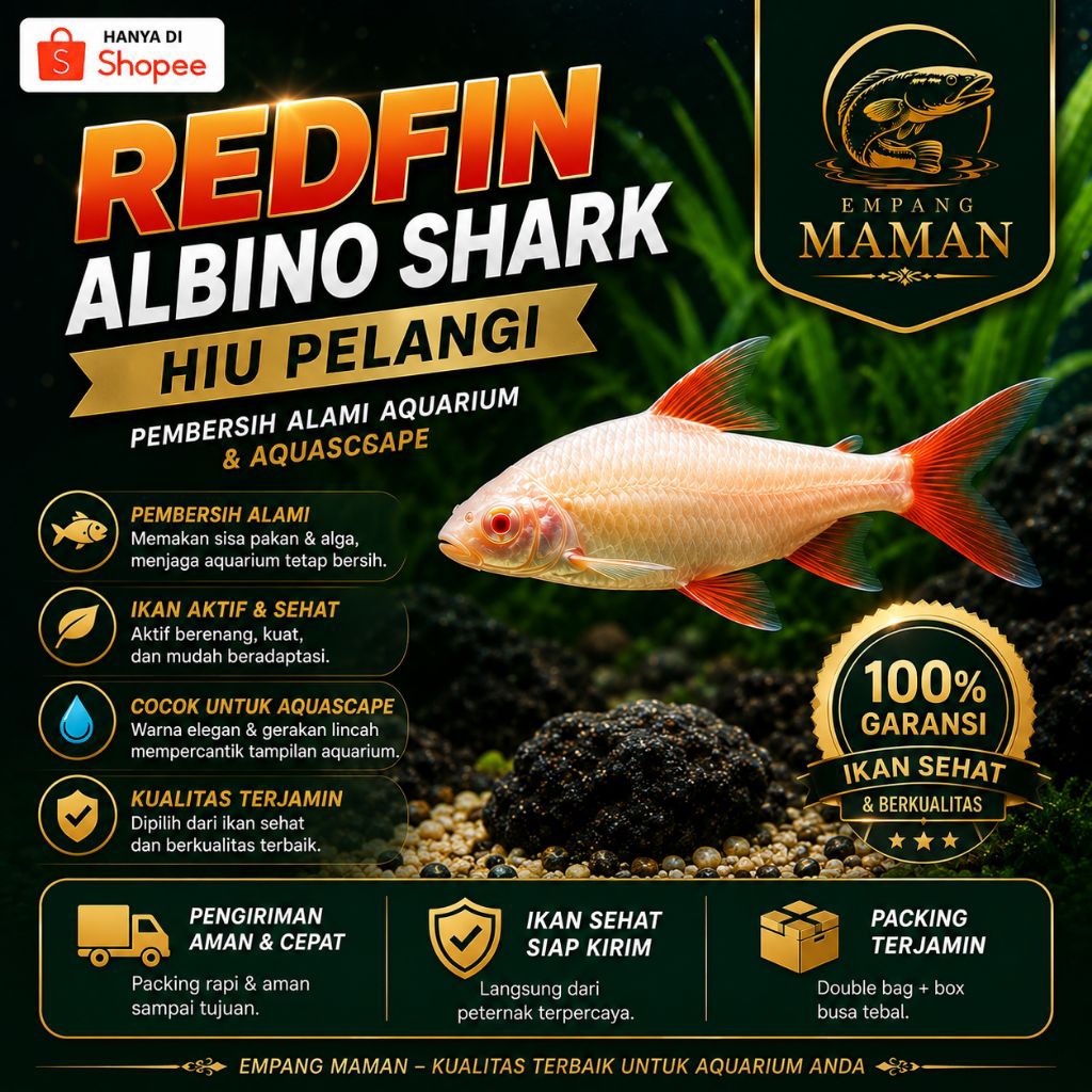 REDFIN ALBINO SHARK HIU PELANGI ALBINO HIASAN Aquarium Aquascape