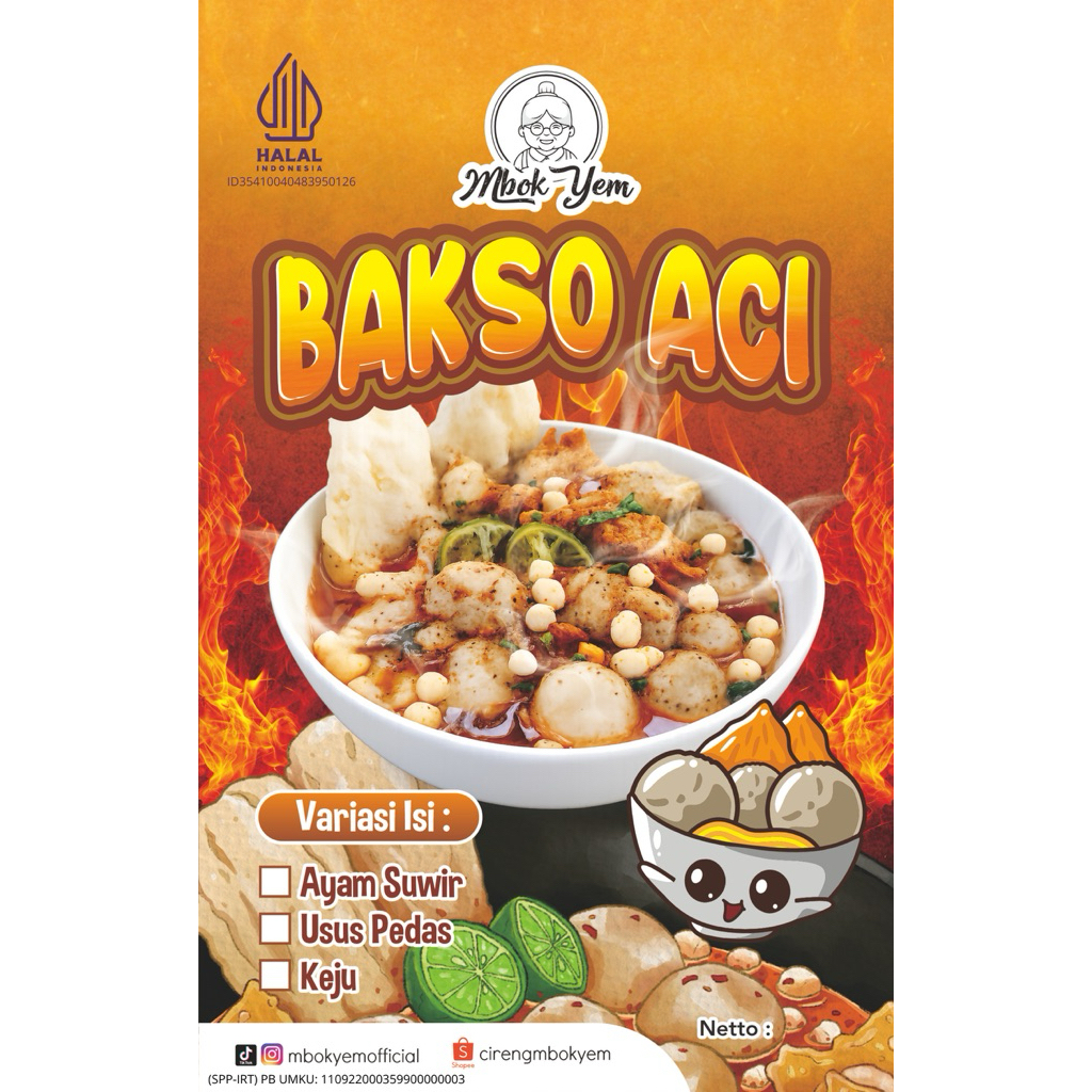 BAKSO ACI JUMBO ISI AYAM SUWIR PEDAS, BAKSO ACI JUMBO ISI USUS PEDAS, BAKSO ACI JUMBO ISI KEJU