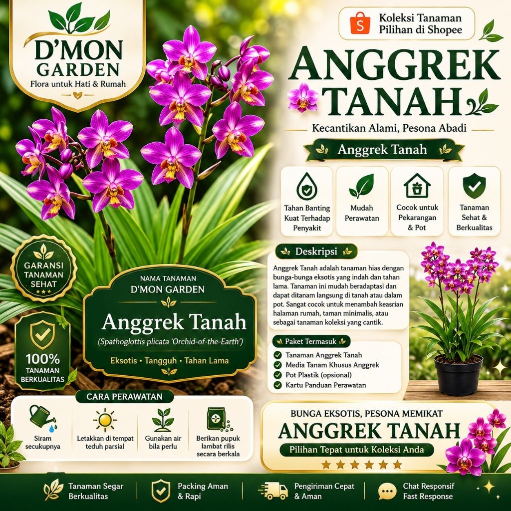 Tanaman Hias Anggrek Tanah Dendrobium - Bunga Ungu Elegan, Mudah Dirawat