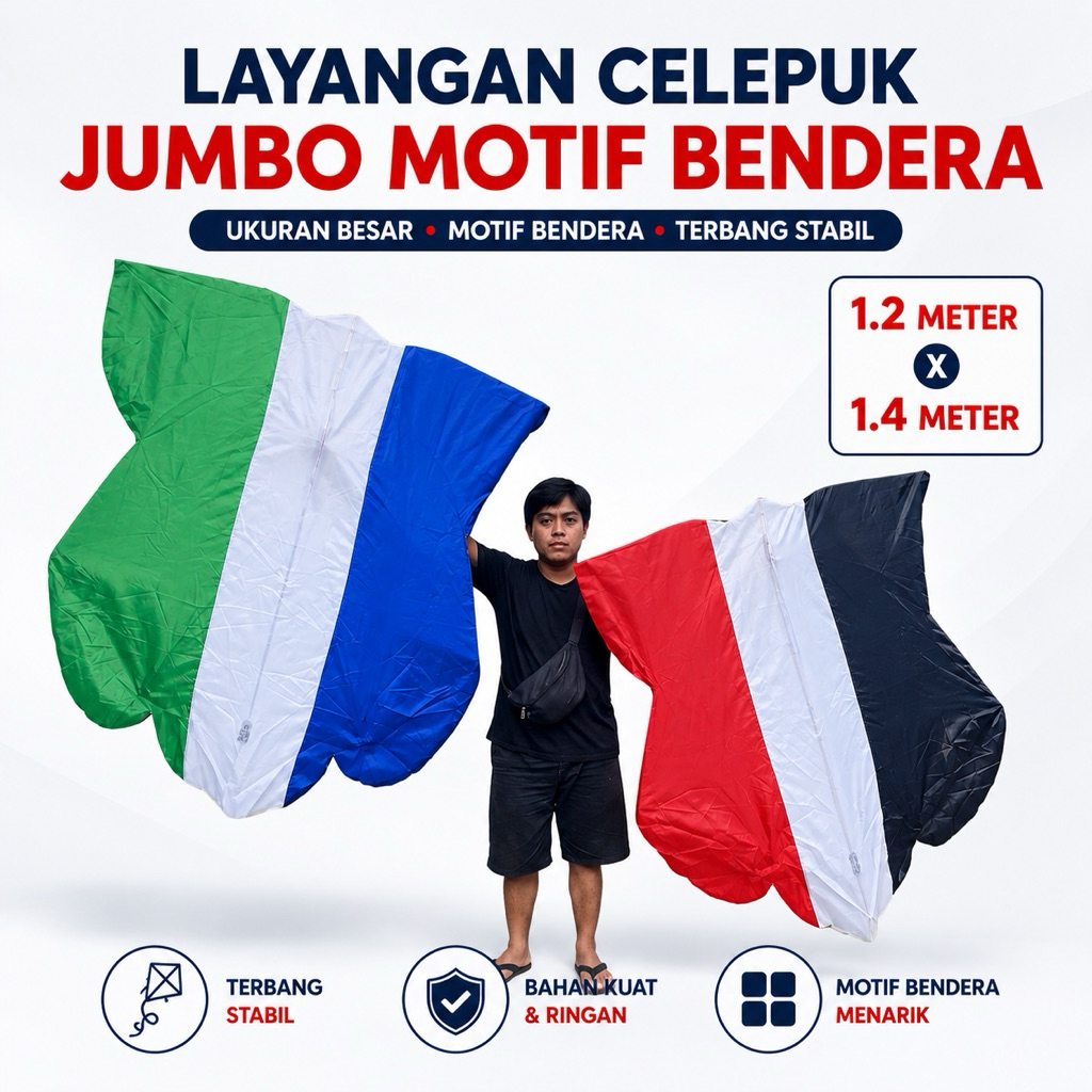 LAYANGAN CELEPUK JUMBO motif bendera 1.3 meter - Layang layang celepuk kain - celepuk bendera - laya
