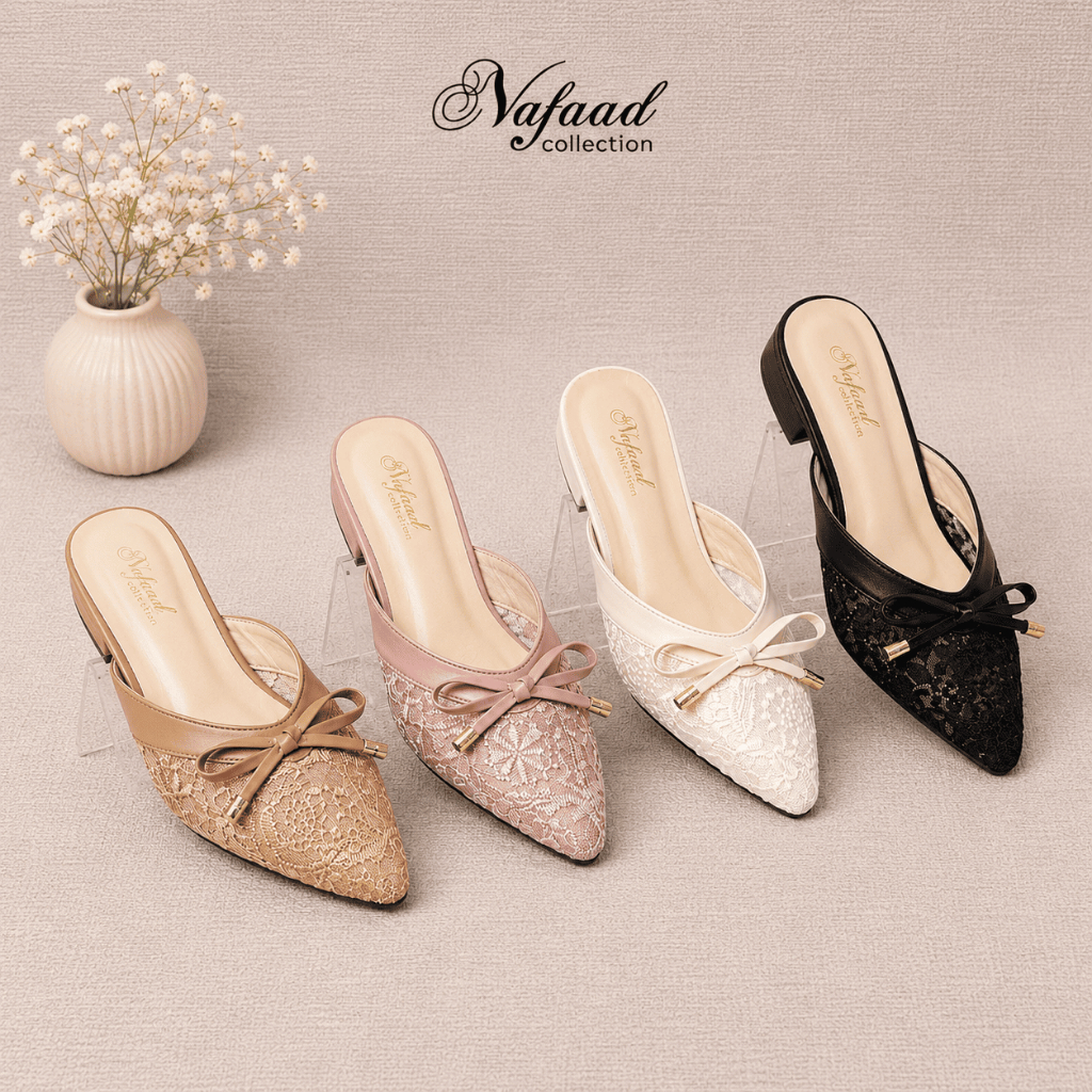 sendal brukat wanita heels hak 3cm motoif bunga cantik elegan kekinian korean style