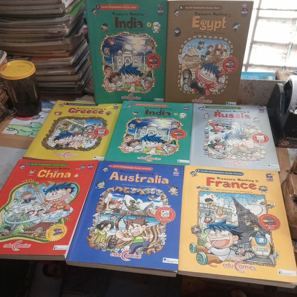 KOMIK PENJELAJAHAN DUNIA;FRANCE, AUSTRALIA,CHINA,GREECE,EGYPT,RUSIA,INDIA,RANDOM, HARGA SATUAN CAT K