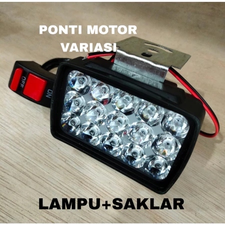 paket 1pcs lampu 15 mata cahaya putih + saklar on/off Lampu Tembak motor - mobil 12 volt