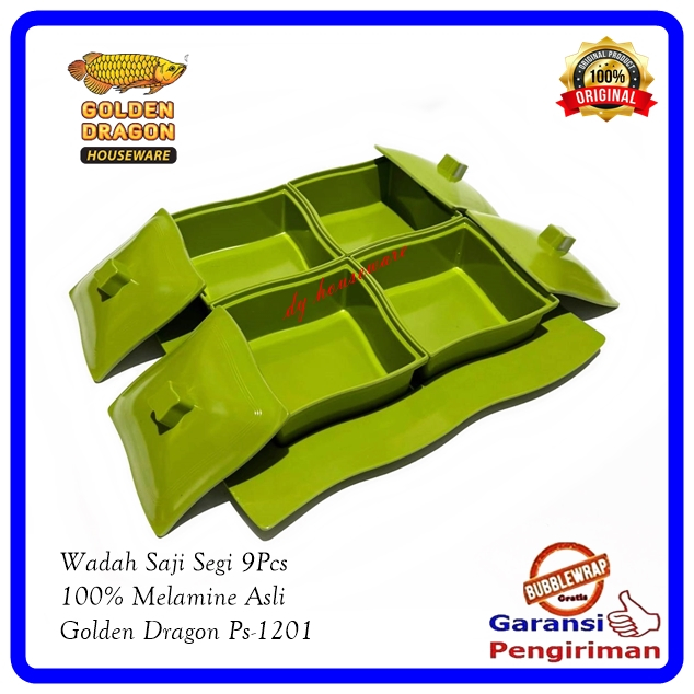 Wadah Saji Melamin Kotak 4 Sekat Party Set Basi Melamine Segi Golden Dragon Ps-1201