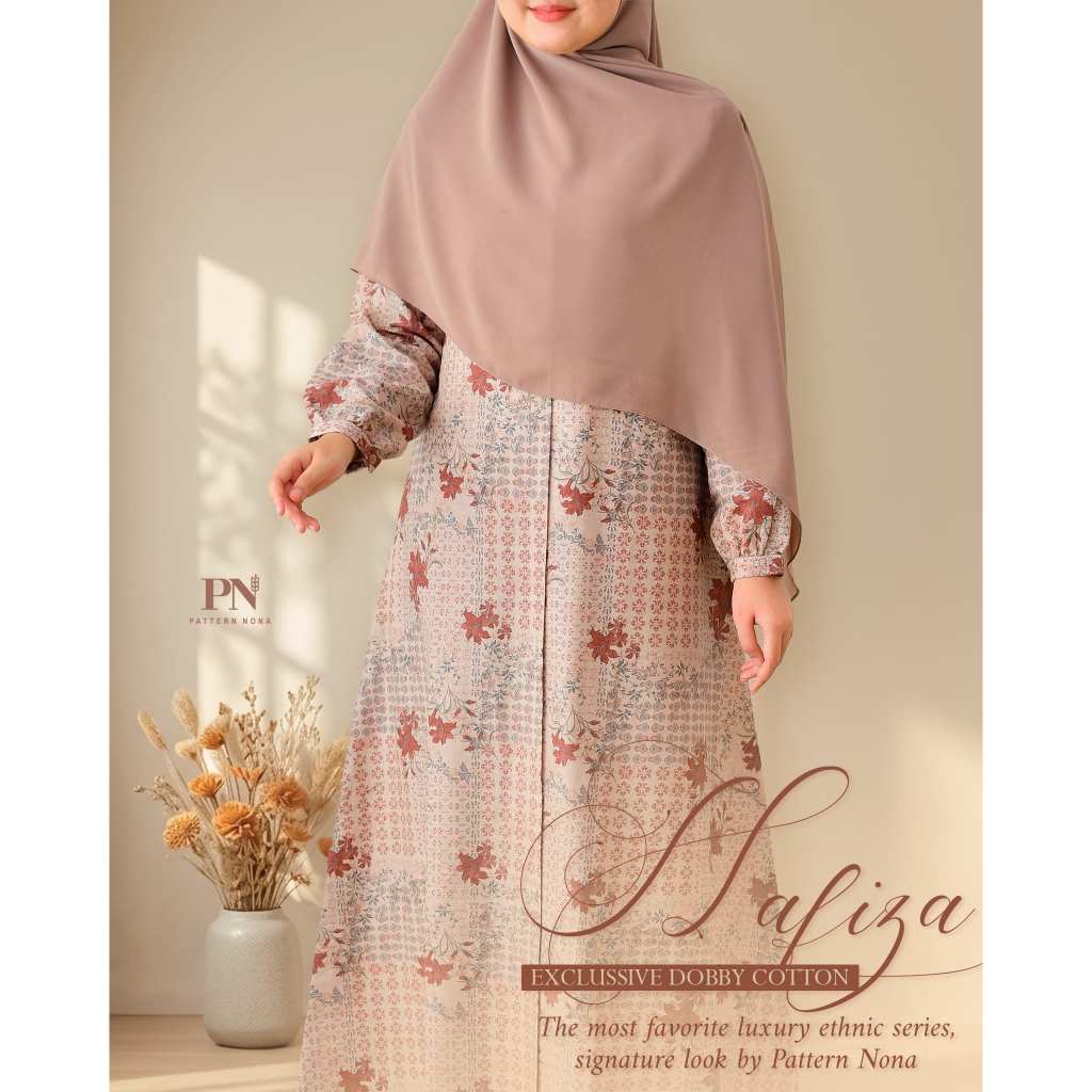 Pattern Nona Dress Hafiza Gamis Wanita Exclussive Dobby Cotton Adem Premium | Signature Collection