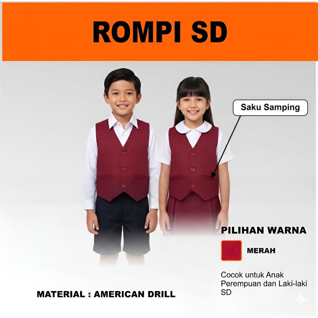Rompi Jas Anak SD Dan MI Kelas 1-6 Bahan Drill