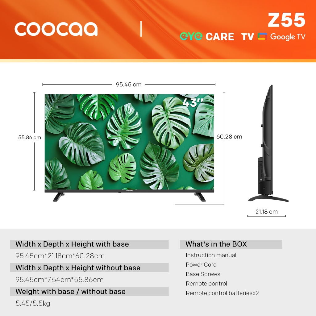 Coocaa 43Z55+SS70K - 43Inch+SS70K - 2K Google TV - Eye Care 5.0 - Dolby Audio - HDR10 - (Coocaa 43Z5