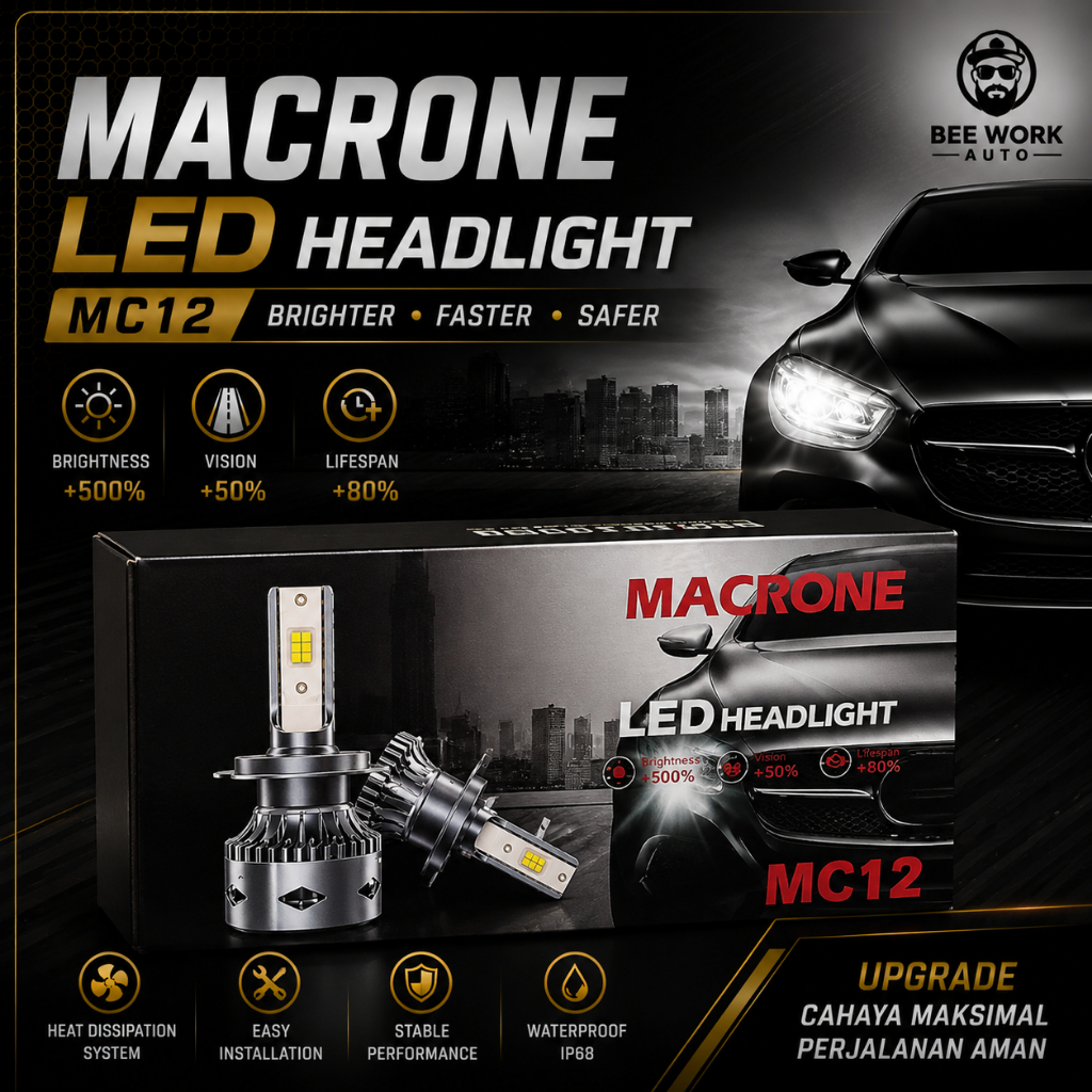 Lampu TURBO LED mobil MC12 Macrone H11 H4 bohlam