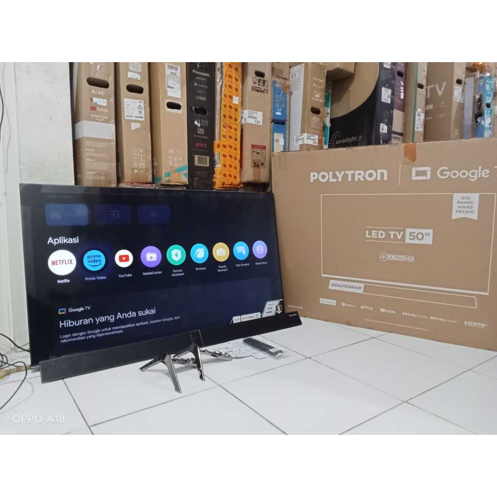 JUAL MURAH GOOGLE TV LED POLYTRON SOUNDBAR 50 INC UHD 4K KONDISI BEKAS MASIH SEGEL (0100)